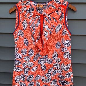Tory Burch Orange and Blue Sleeveless Summer Blouse